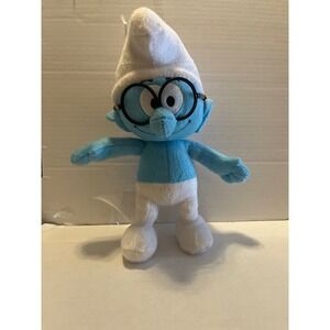 The Smurfs Brainy Smurf Plush 8 Inch Stuffed Toy 2010 Peyo Glasses Blue White